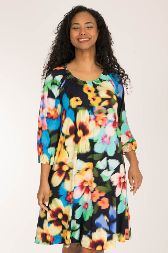 A-lined belted short jersey dress - Navy