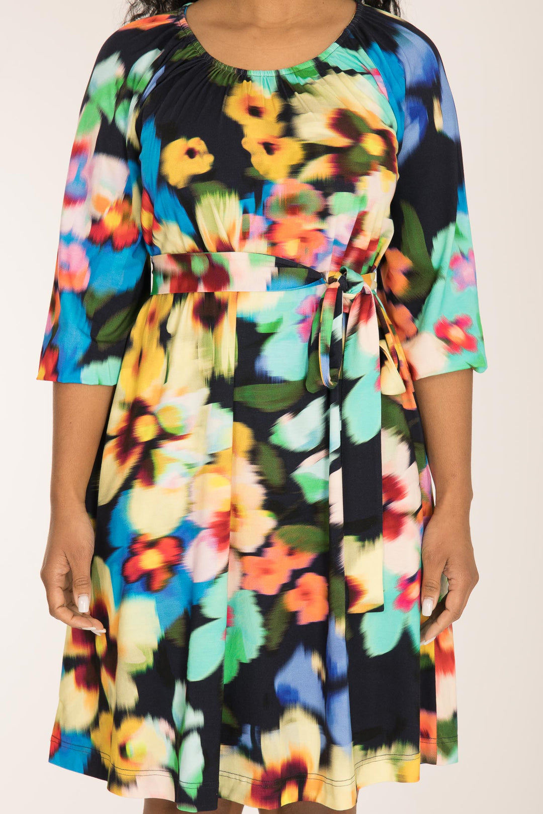 A-lined belted short jersey dress - Navy
