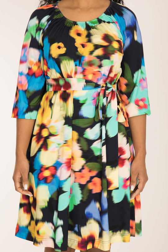 A-lined belted short jersey dress - Navy