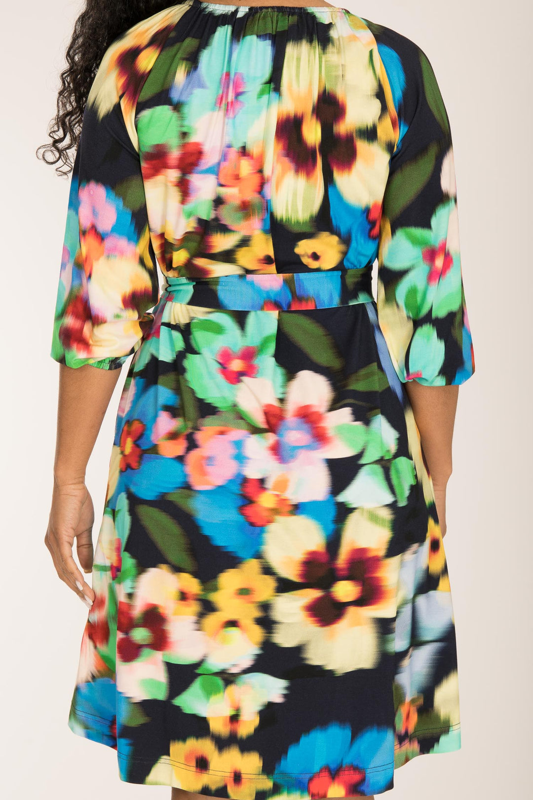 A-lined belted short jersey dress - Navy