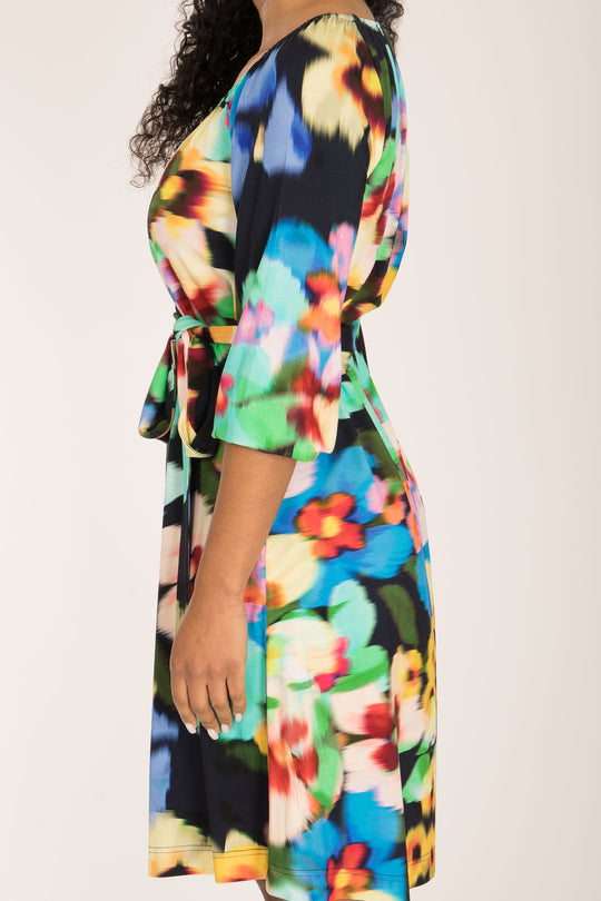 A-lined belted short jersey dress - Navy