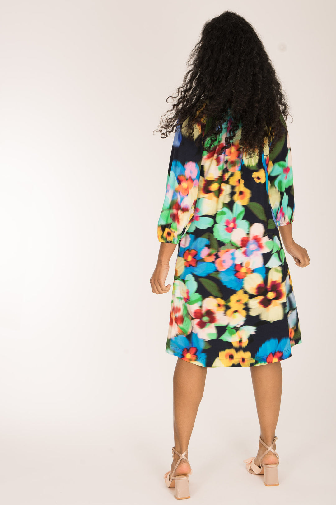 A-lined belted short jersey dress - Navy