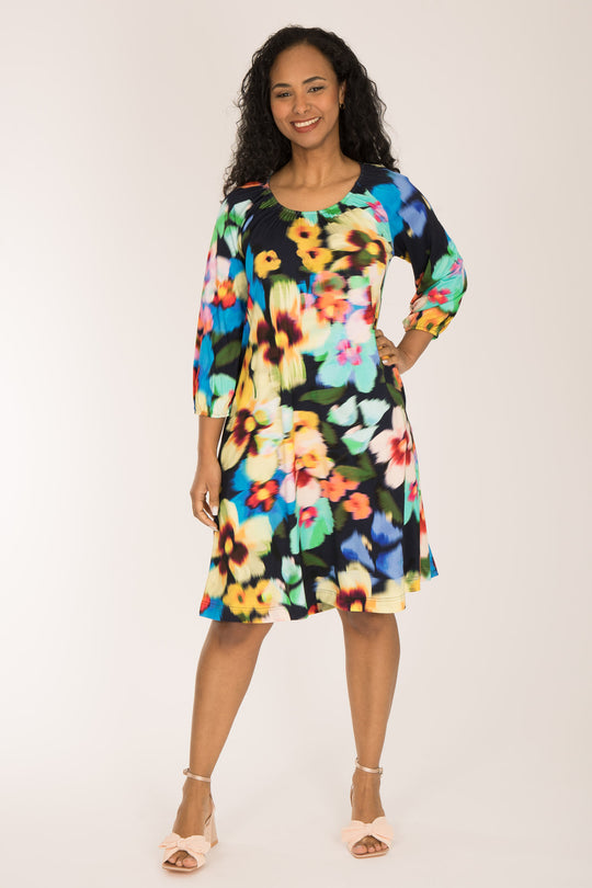 A-lined belted short jersey dress - Navy