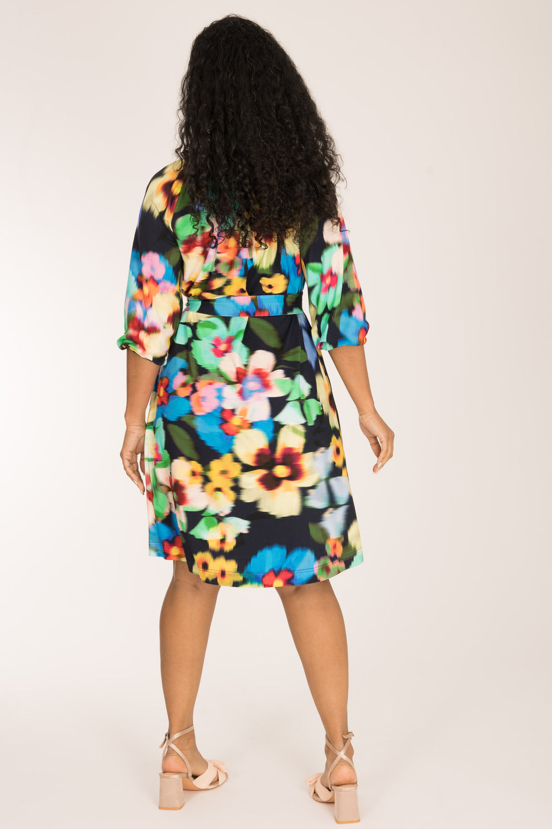A-lined belted short jersey dress - Navy