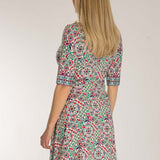 Slip-On wrap short jersey dress - Blue folklore
