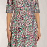Slip-On wrap short jersey dress - Blue folklore