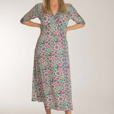 Slip-On wrap midi jersey dress - Blue folklore
