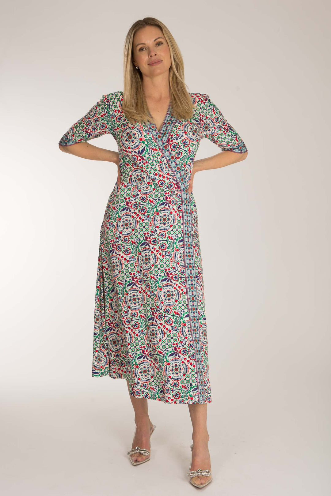 Slip-On wrap midi jersey dress - Blue folklore