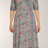 Slip-On wrap midi jersey dress - Blue folklore