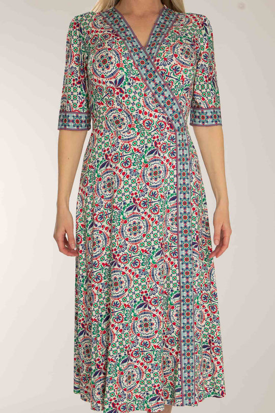 Slip-On wrap midi jersey dress - Blue folklore