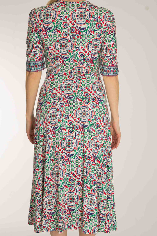 Slip-On wrap midi jersey dress - Blue folklore