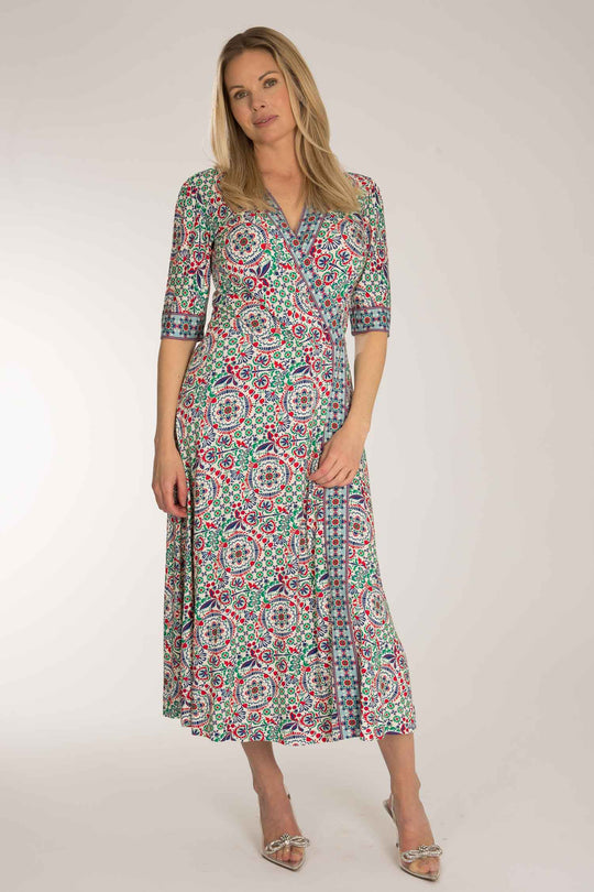 Slip-On wrap midi jersey dress - Blue folklore