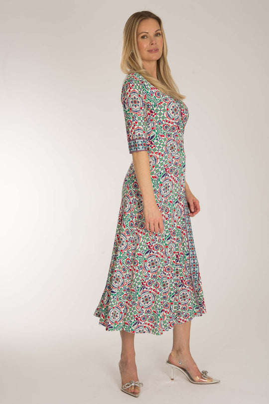 Slip-On wrap midi jersey dress - Blue folklore