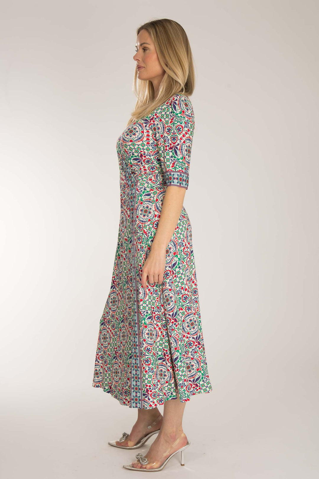 Slip-On wrap midi jersey dress - Blue folklore