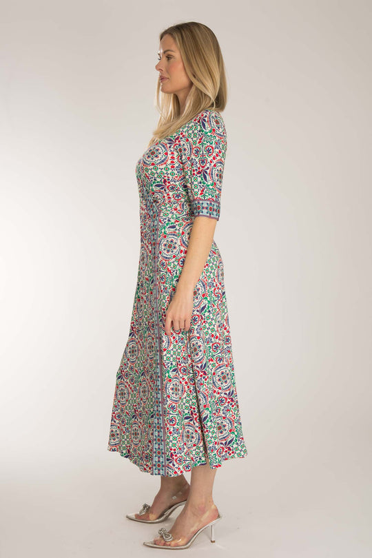 Slip-On wrap midi jersey dress - Blue folklore