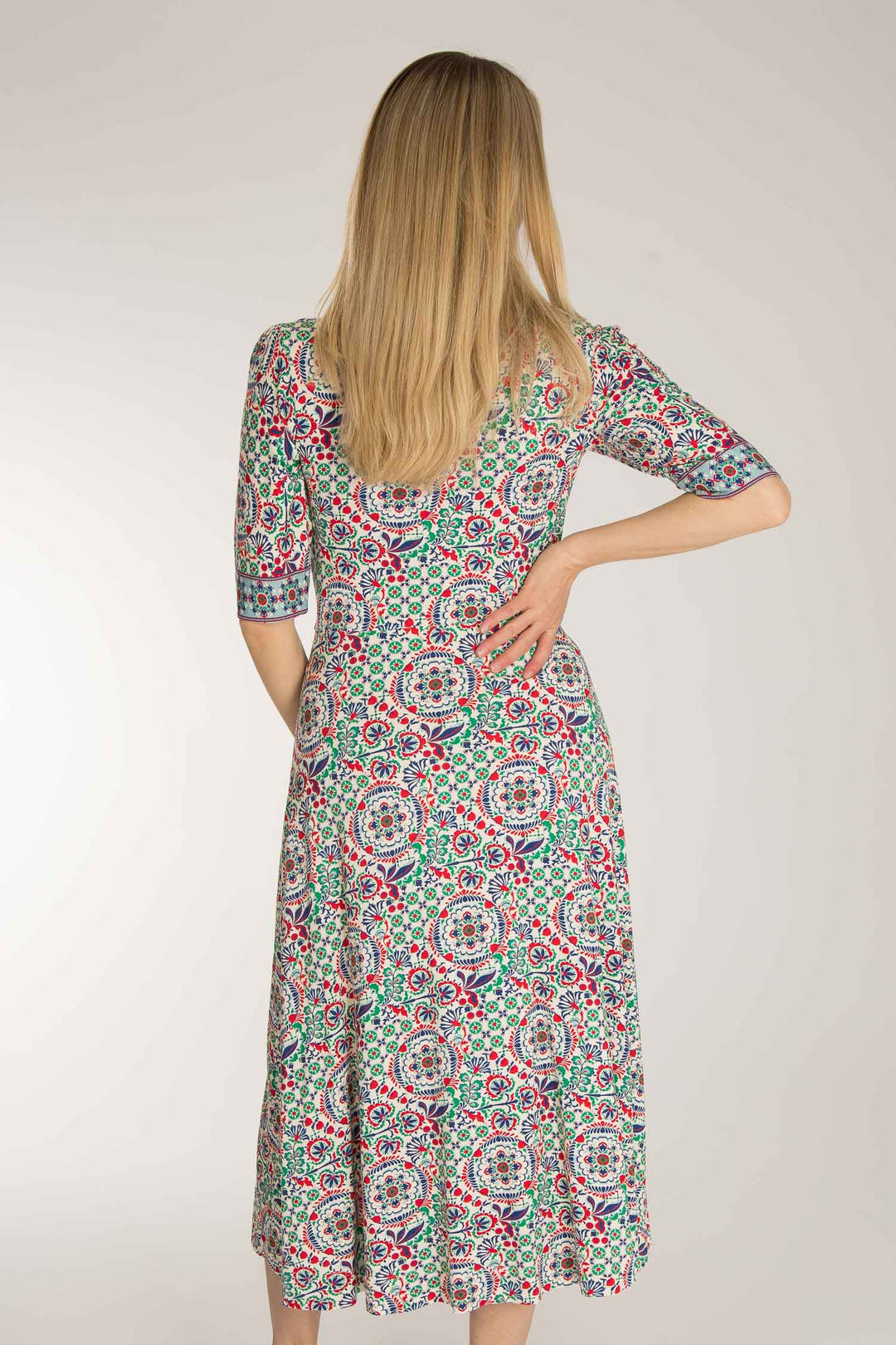 Slip-On wrap midi jersey dress - Blue folklore