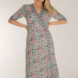 Slip-On wrap midi jersey dress - Blue folklore