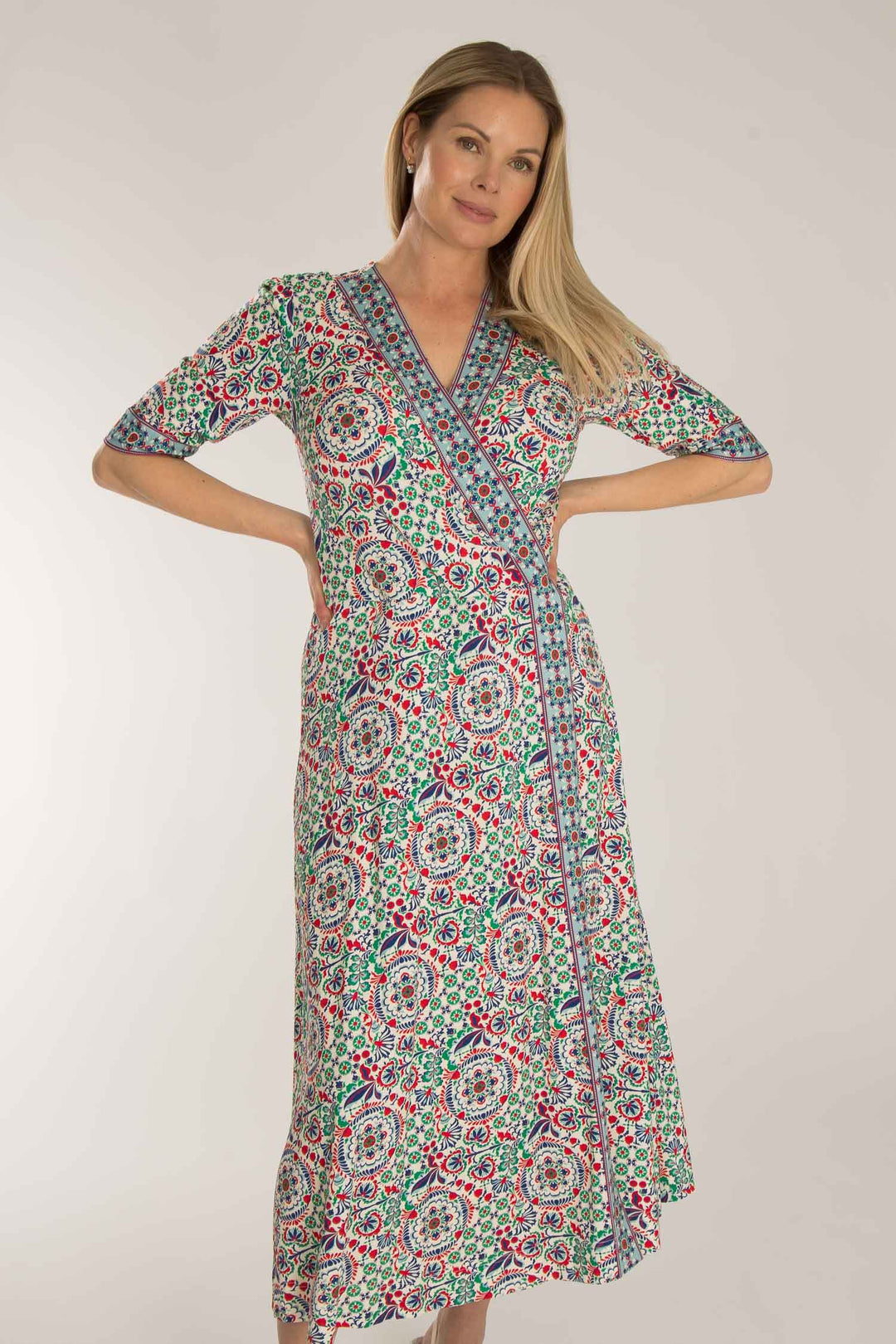 Slip-On wrap midi jersey dress - Blue folklore