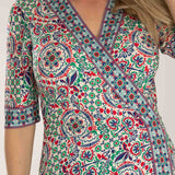 Slip-On wrap midi jersey dress - Blue folklore