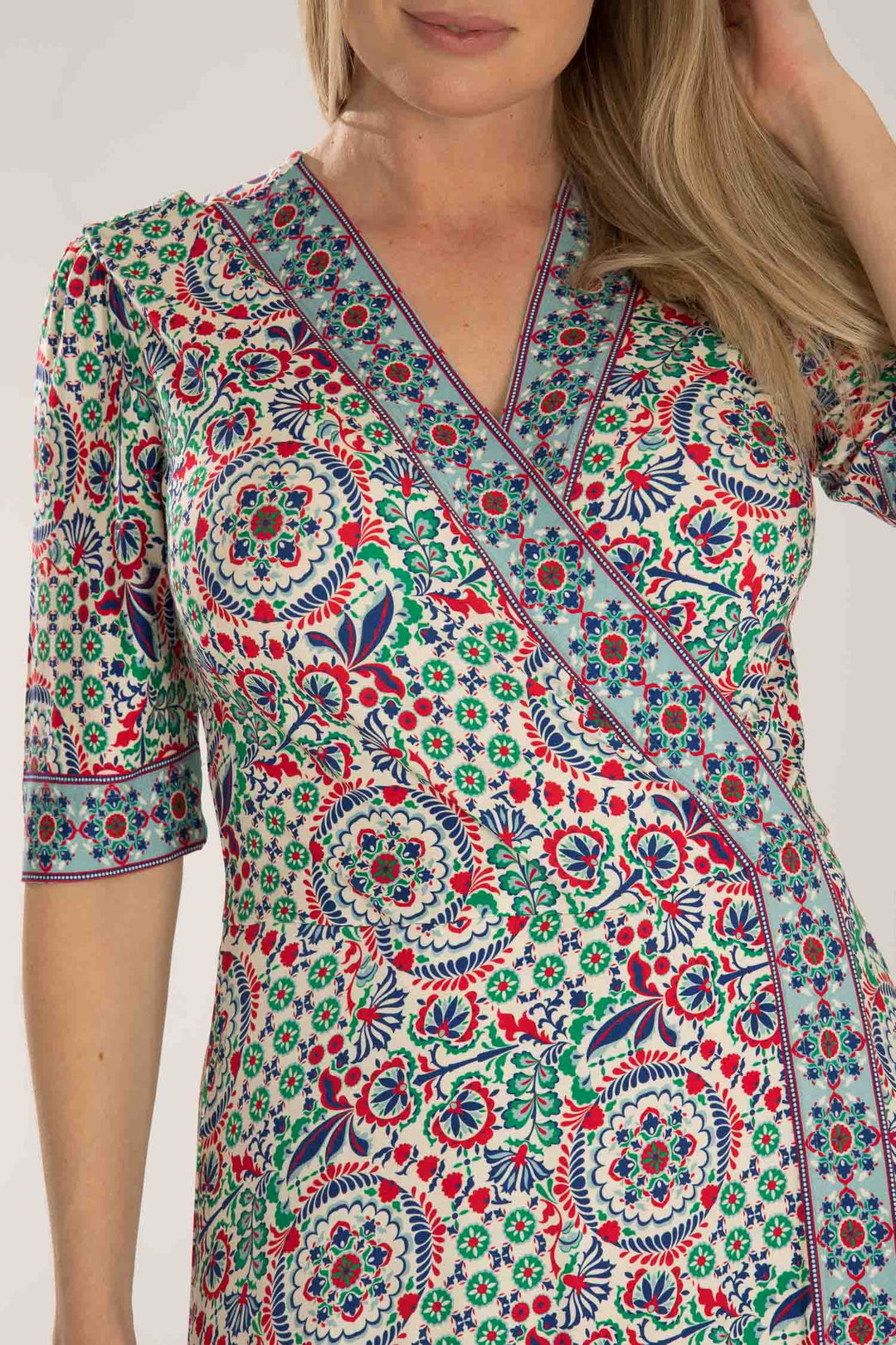 Slip-On wrap midi jersey dress - Blue folklore