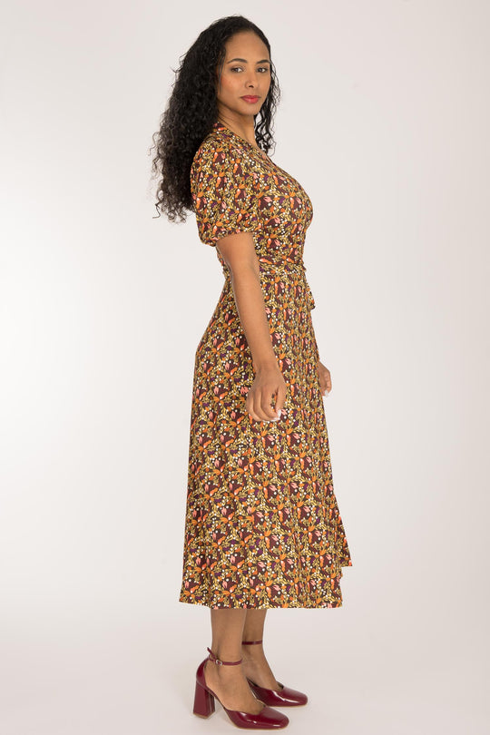 Bestie wrap midi jersey dress - Pink flowers