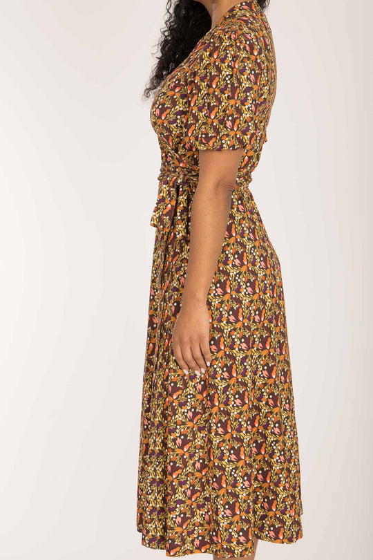 Bestie wrap midi jersey dress - Pink flowers