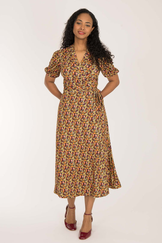 Bestie wrap midi jersey dress - Pink flowers