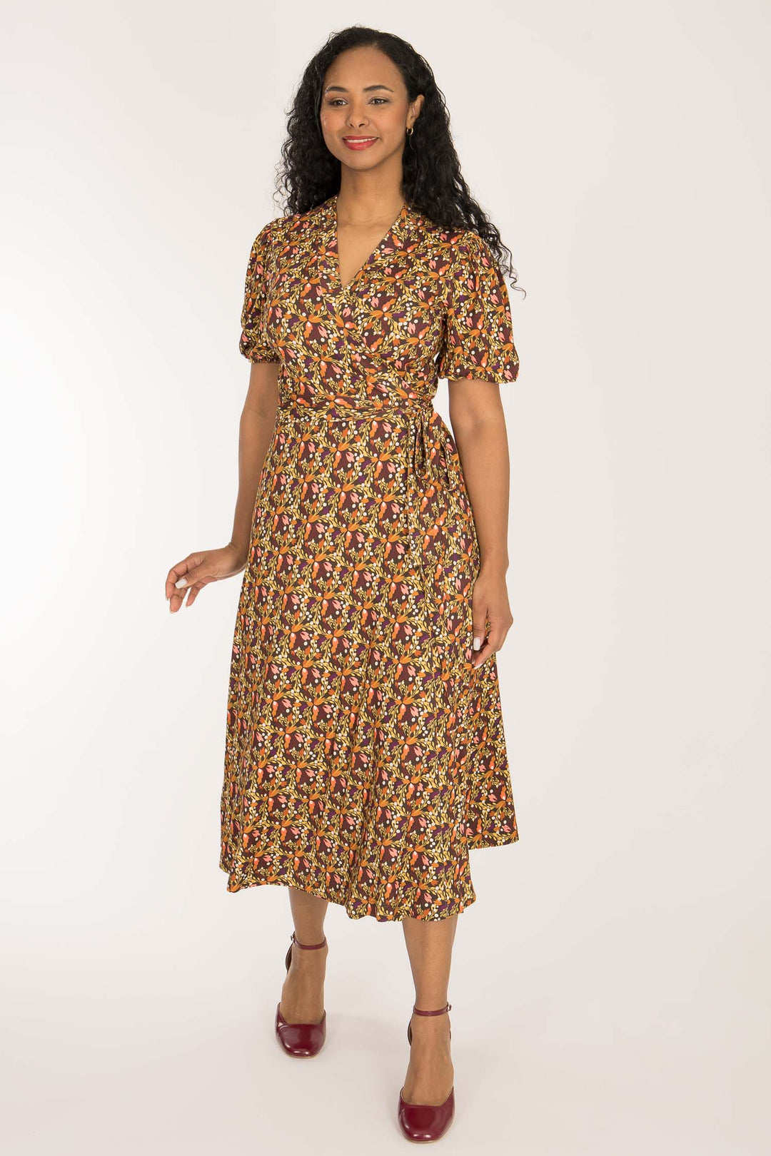 Bestie wrap midi jersey dress - Pink flowers