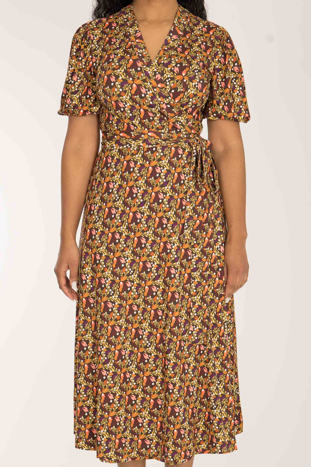 Bestie wrap midi jersey dress - Pink flowers
