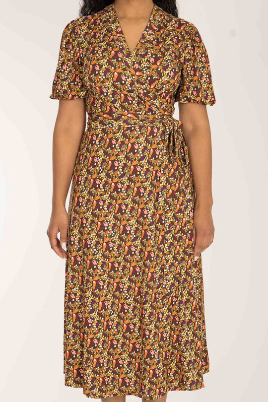 Bestie wrap midi jersey dress - Pink flowers