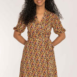 Bestie wrap short jersey dress - Pink flowers