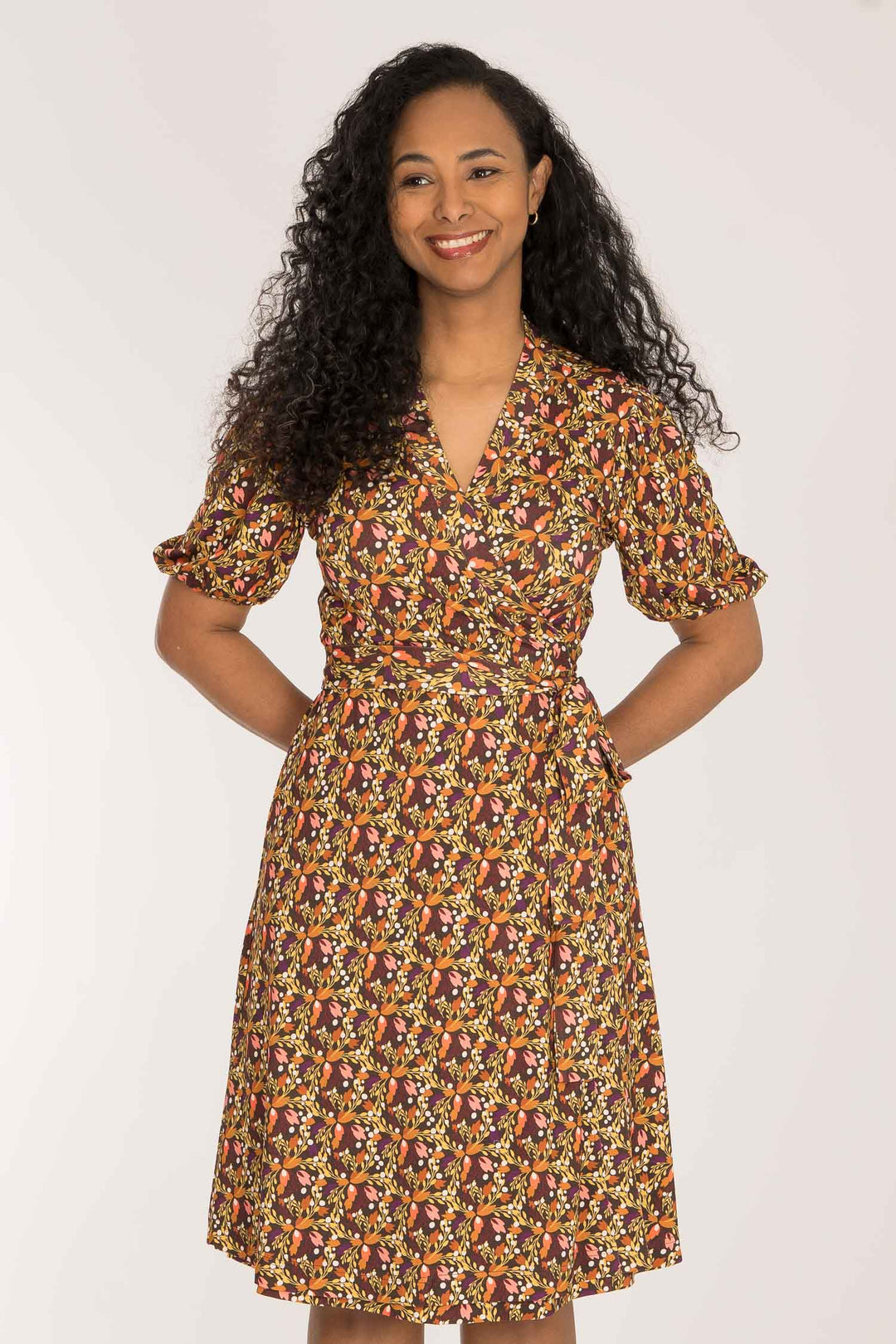 Bestie wrap short jersey dress - Pink flowers