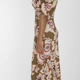 Closed wrap midi jersey dress - Olive