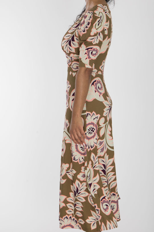 Closed wrap midi jersey dress - Olive