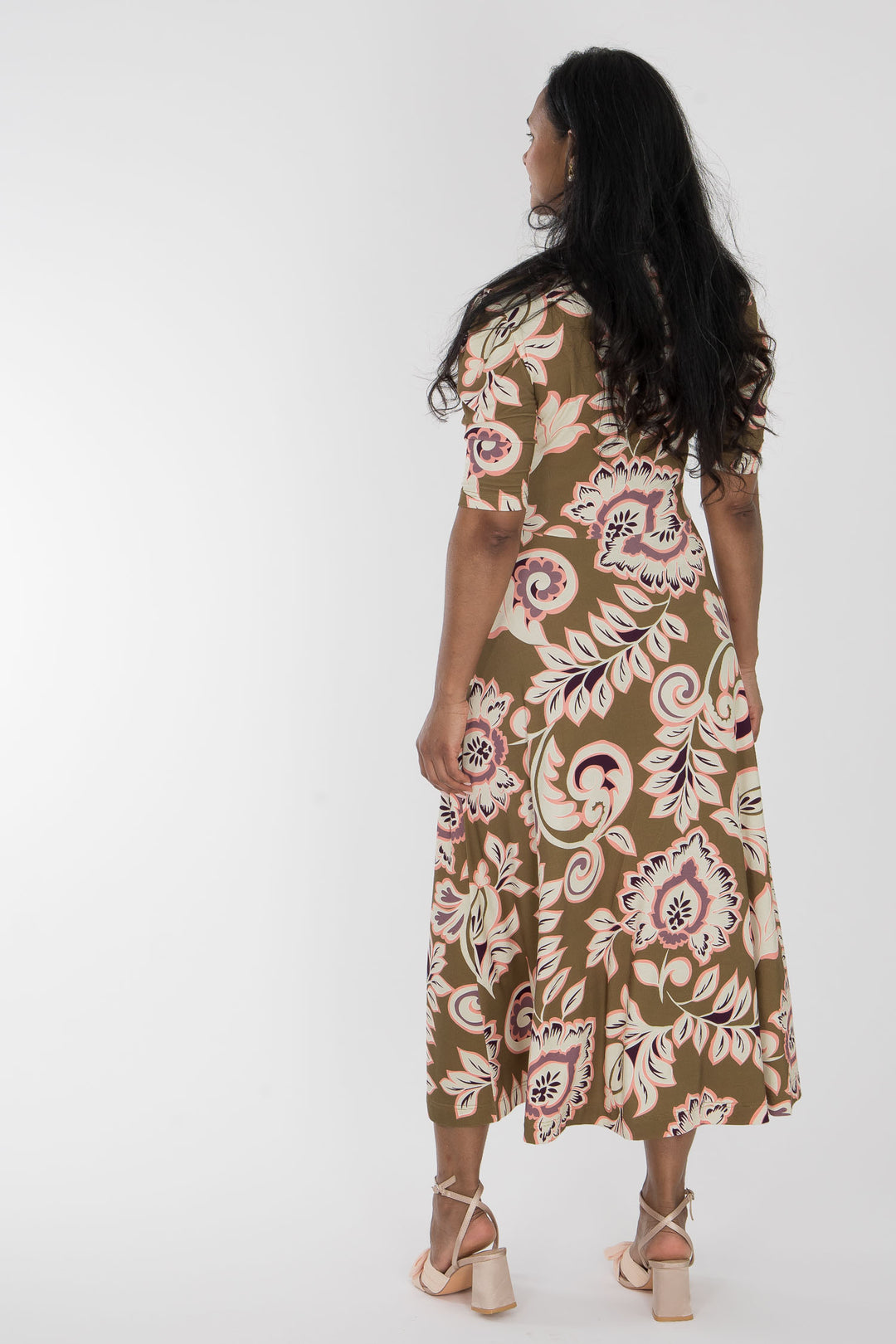 Closed wrap midi jersey dress - Olive