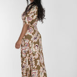 Closed wrap midi jersey dress - Olive