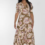Closed wrap midi jersey dress - Olive