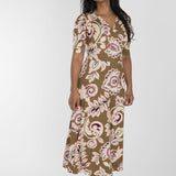 Closed wrap midi jersey dress - Olive