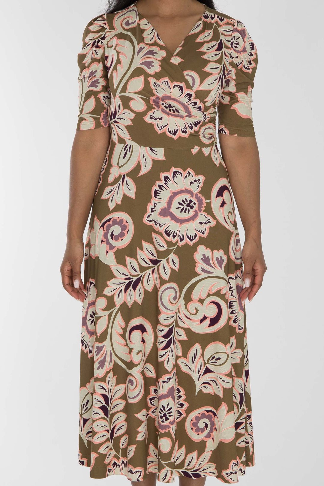 Closed wrap midi jersey dress - Olive