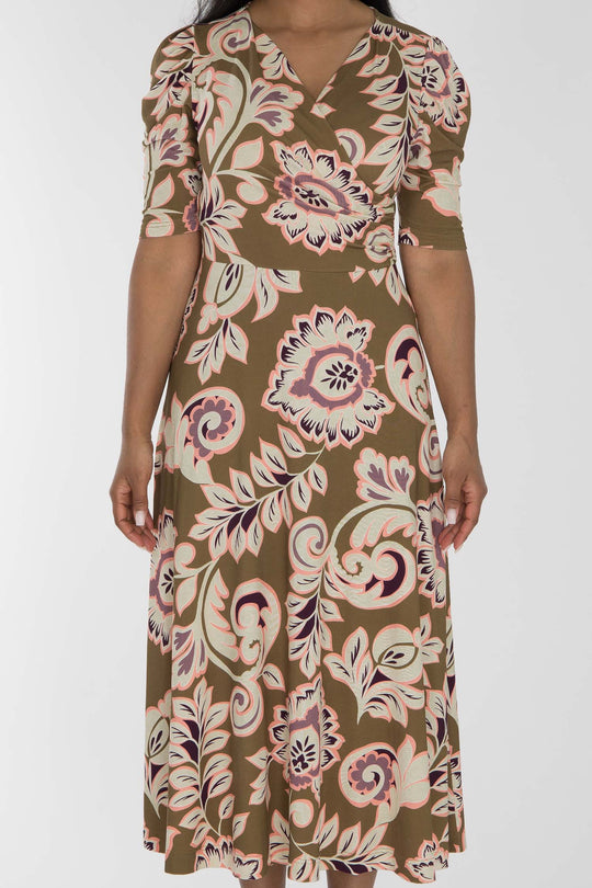 Closed wrap midi jersey dress - Olive