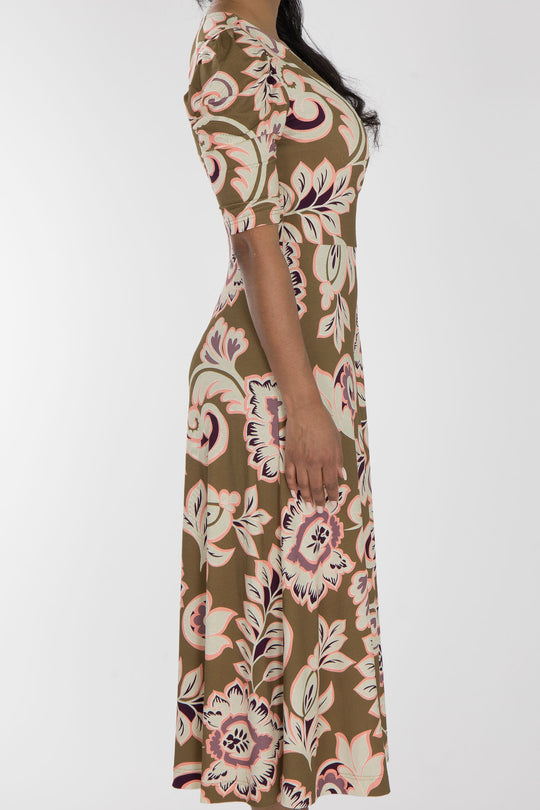 Closed wrap midi jersey dress - Olive