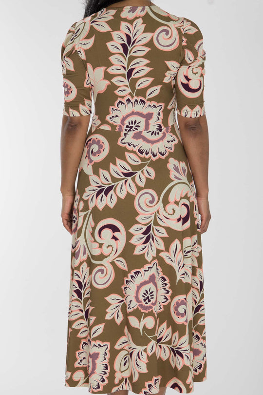Closed wrap midi jersey dress - Olive