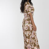 Closed wrap midi jersey dress - Olive