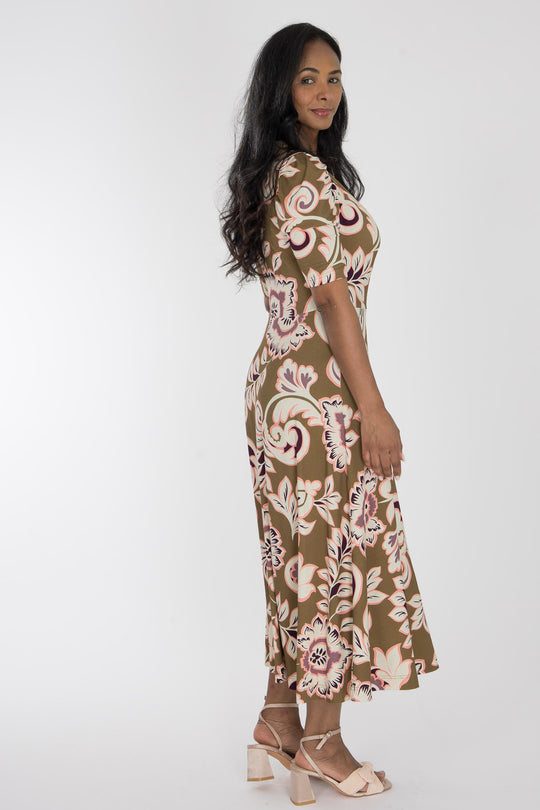 Closed wrap midi jersey dress - Olive