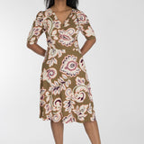 Closed wrap short jersey dress - Olive