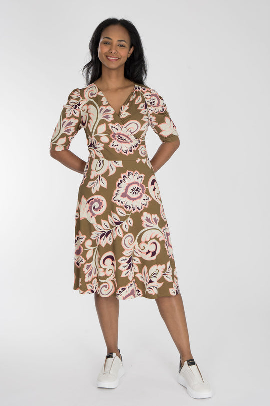Closed wrap short jersey dress - Olive