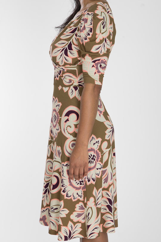 Closed wrap short jersey dress - Olive