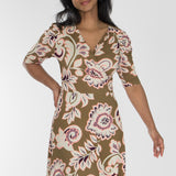 Closed wrap short jersey dress - Olive