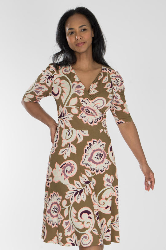 Closed wrap short jersey dress - Olive