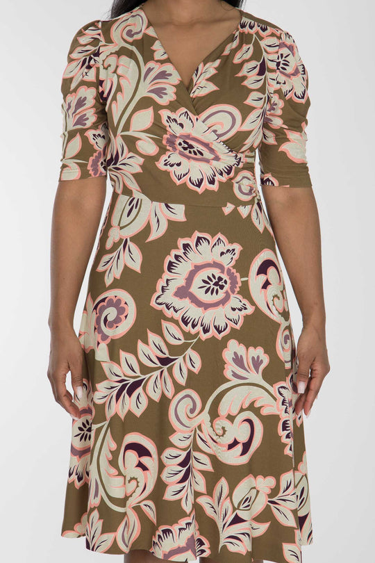 Closed wrap short jersey dress - Olive